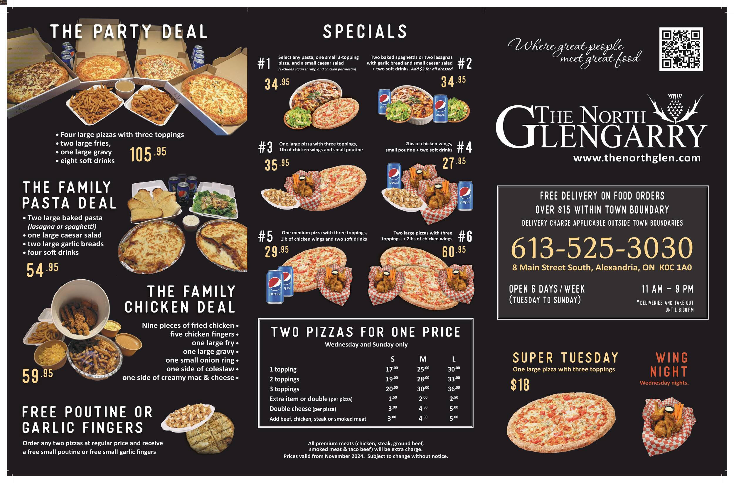 The North Glengarry Restaurant Menu